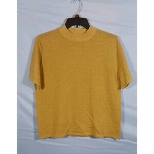 Drapers & Damons Vintage 90s XL Gold Lame Metallic Short Sleeve Sweater